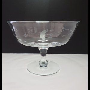 Princess House Etched Floral Footed Compote